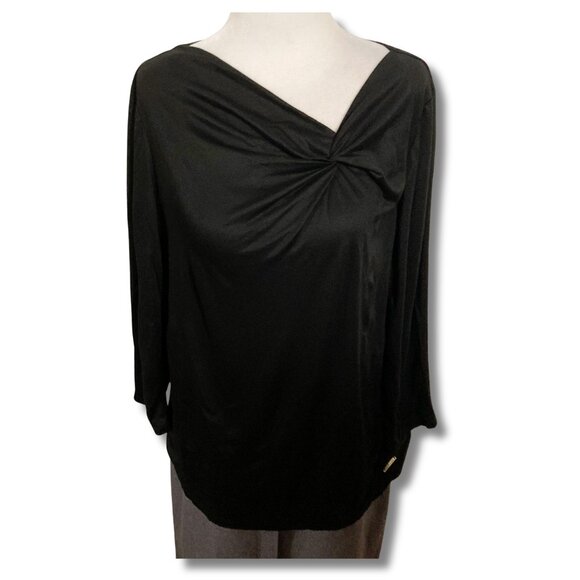 ANNE KLEIN Black asymmetrical v-neck 3/4th sleeve top ~ MEDIUM LARGE XL shirt - Picture 3 of 14